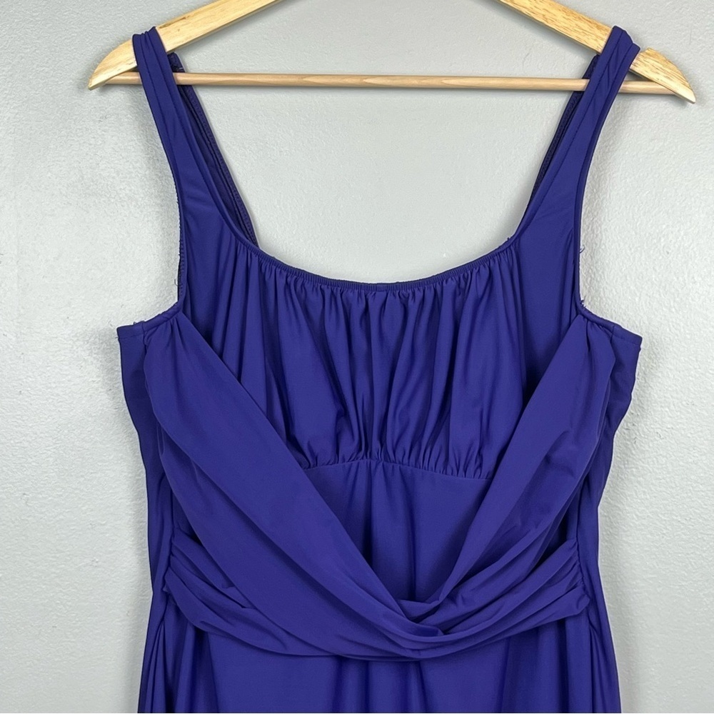 Lands End purple Grecian style modest 1 piece swimdress, size 18. - Picture 3 of 8